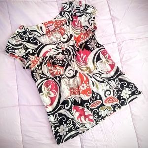 Floral Print Cotton Scoop Neck Top